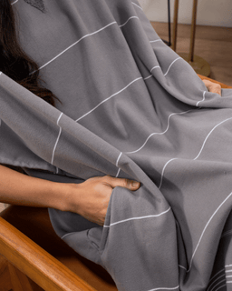 Classic Stripe Hooded Poncho - Grey