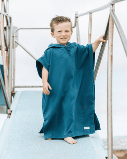 Terra Hooded Poncho Youth - Teal Blue