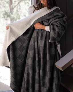 Cloud Checker Plush Blanket - Black