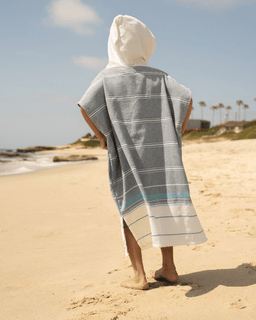 Colorblock Stripe Hooded Poncho Youth - Blue