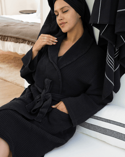 Micro Waffle Robe - Black