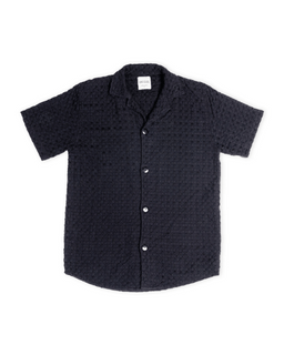Orb Button Down Waffle Shirt - Black - Mens