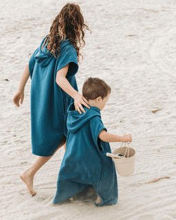 Terra Hooded Poncho Youth - Teal Blue