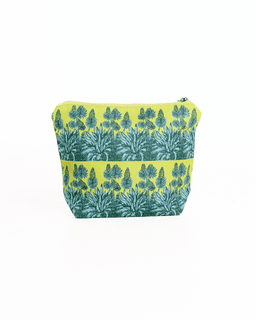 Small pouch with green floral pattern on a yellow background