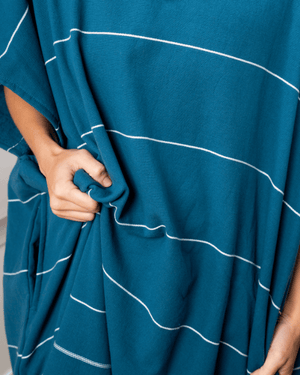 Classic Stripe Hooded Poncho Teal Blue