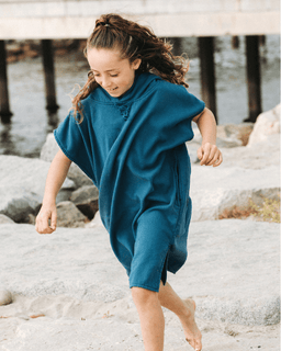 Terra Hooded Poncho Youth - Teal Blue