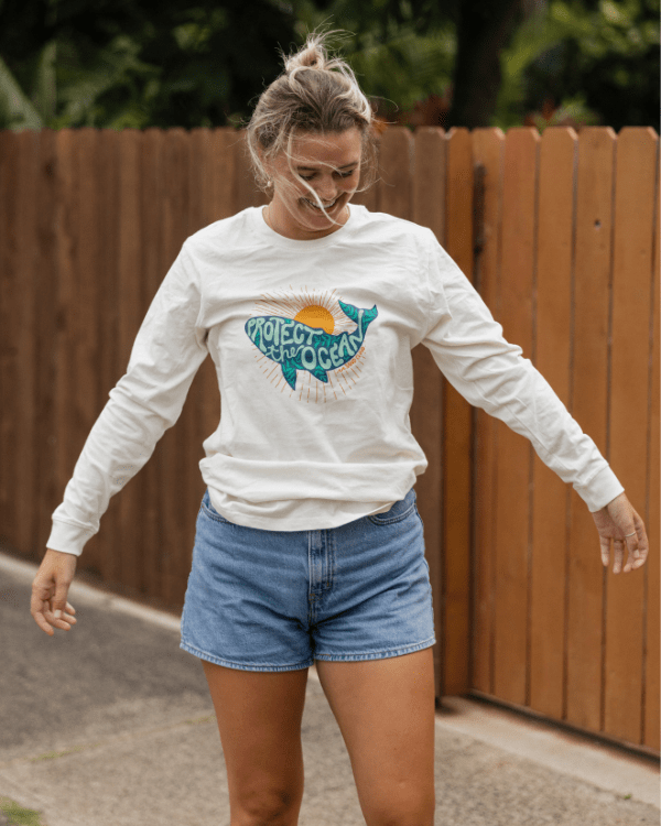 Protect The Ocean Whale LS Tee - Gardenia