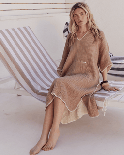 Falta Gauze Hooded Poncho - Warm Taupe