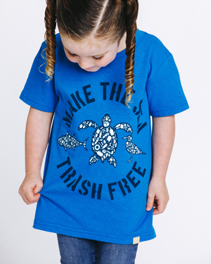 Make The Sea Trash Free Kids Tee - Sapphire Blue