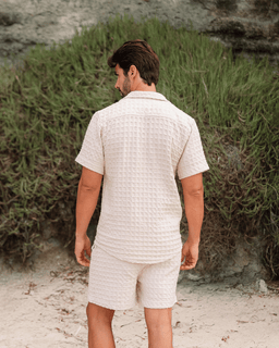 Orb Button Down Waffle Shirt - Sand - Mens