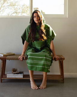 Classic Stripe Hooded Poncho - Green