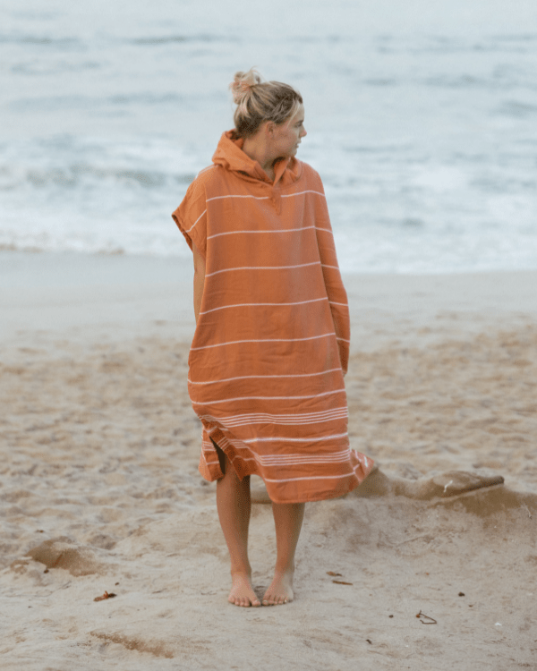 Classic Stripe Hooded Poncho Dusty Pink