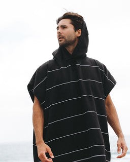 Classic Stripe Hooded Poncho Black