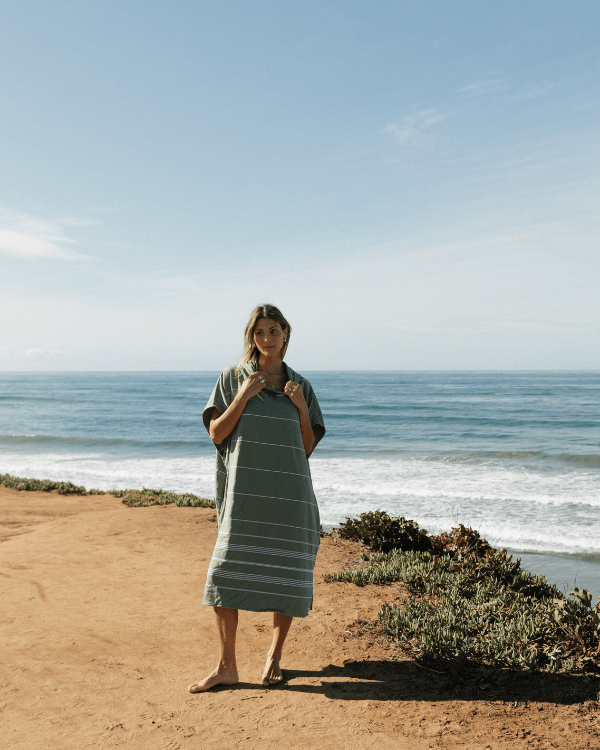 Classic Stripe Hooded Poncho - Hedge Green