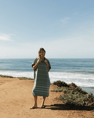 Classic Stripe Hooded Poncho - Hedge Green