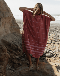 Classic Stripe Hooded Poncho - Withered Rose