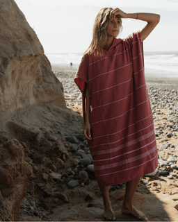 Classic Stripe Hooded Poncho - Withered Rose
