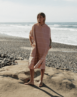 Classic Stripe Hooded Poncho - Misty Rose