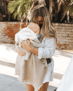 Little Fishies Gauze Receiving Blanket Set - 3 Pack - Natural / Beige / Warm Taupe