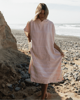Classic Stripe Hooded Poncho - Calcite Pink