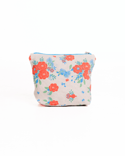 Floral-patterned pouch on a white background