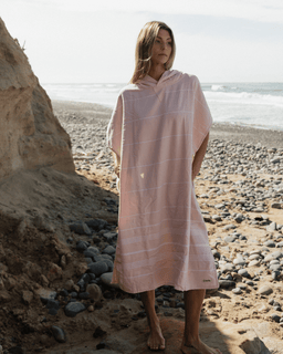 Classic Stripe Hooded Poncho - Calcite Pink