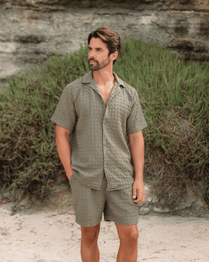 Orb Button Down Waffle Shirt - Olive - Mens
