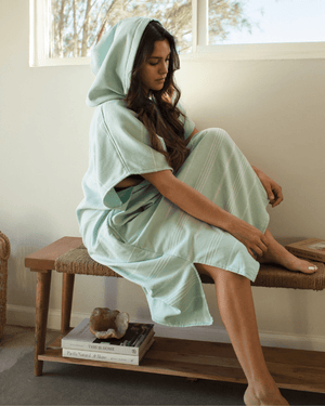 Classic Stripe Hooded Poncho - Seaglass