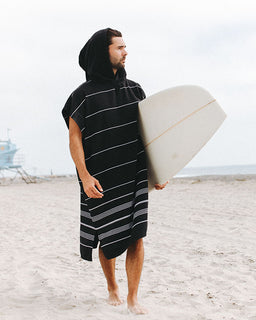 Classic Stripe Hooded Poncho Black