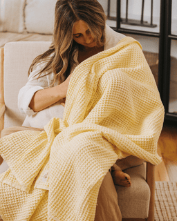 Little Fishies Waffle Blanket - Butter