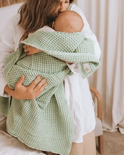 Little Fishies Waffle Blanket - Sage