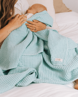 Little Fishies Waffle Blanket - Seafoam