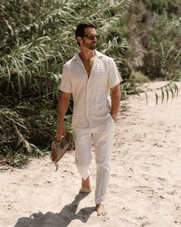 Orb Button Down Waffle Shirt - Sand - Mens