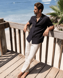 Orb Button Down Waffle Shirt - Black - Mens