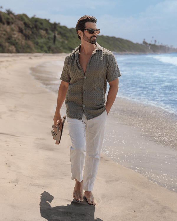 Orb Button Down Waffle Shirt - Olive - Mens