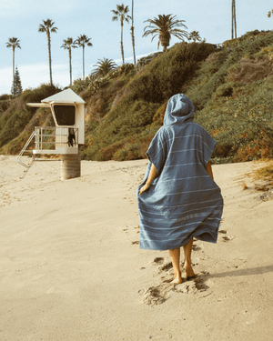 Classic Stripe Hooded Poncho Slate Blue