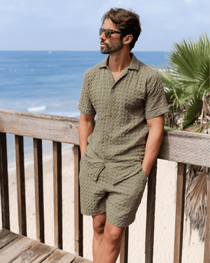 Orb Button Down Waffle Shirt - Olive - Mens