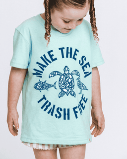 Make The Sea Trash Free Kids Tee - Soft Mint