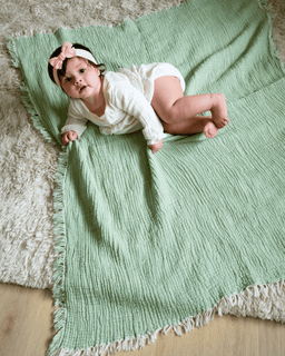 Little Fishies Gauze Receiving Blanket - Sage