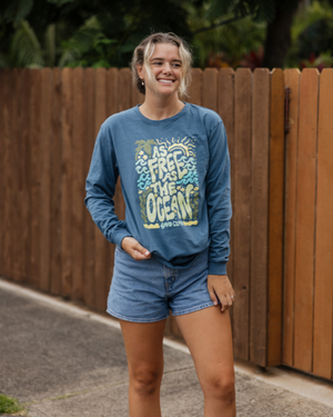 Free As the Ocean LS Tee -  Washed Navy