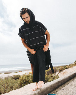 Classic Stripe Hooded Poncho Black