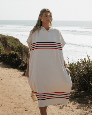 Border Classic Stripe Poncho - Red / Navy