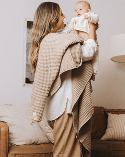 Little Fishies Waffle Blanket - Warm Taupe