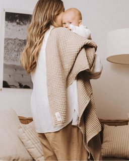 Little Fishies Waffle Blanket - Warm Taupe