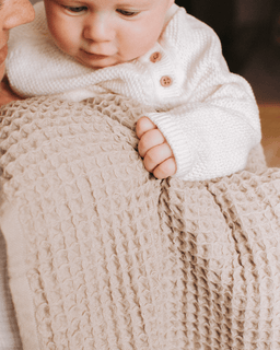 Little Fishies Waffle Blanket - Warm Taupe