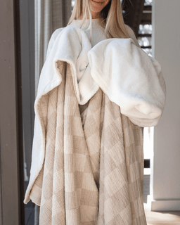 Cloud Checker Plush Blanket - Beige