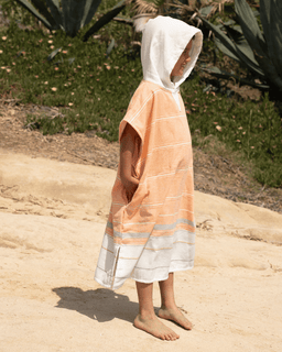 Colorblock Stripe Hooded Poncho Youth - Orange