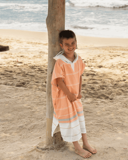 Colorblock Stripe Hooded Poncho Youth - Orange