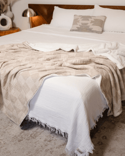 Cloud Checker Plush Blanket - Beige