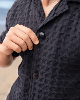 Orb Button Down Waffle Shirt - Black - Mens